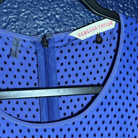 Rebecca Taylor Blue Princess Seam Laser Cut Dress Fit Flare Skater Zip - Picture 7 of 11